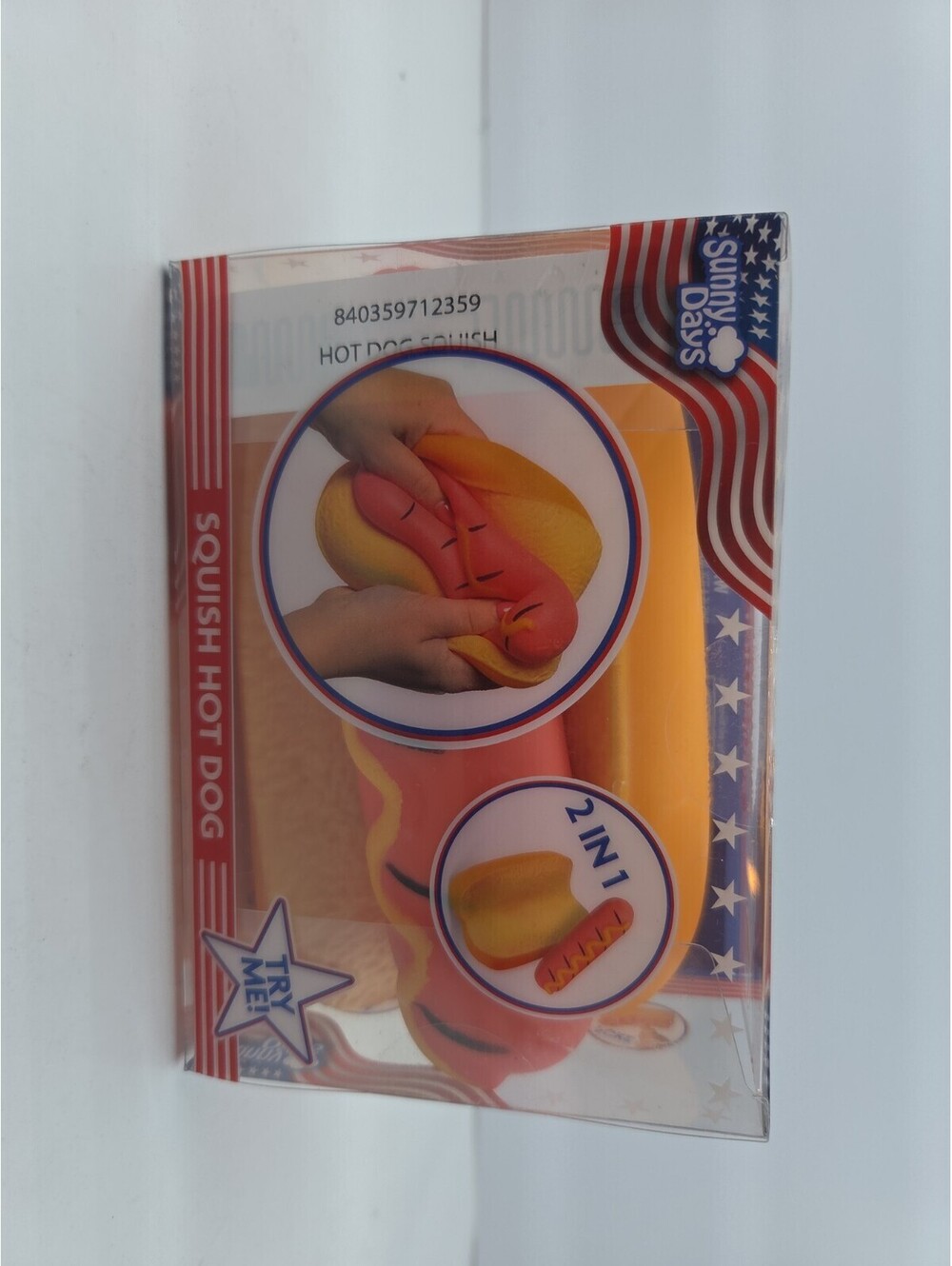 Sunny Days Squish Hot Dog 2-in-1 Tactile Squishy Squeeze Toy Yellow Orange NEW